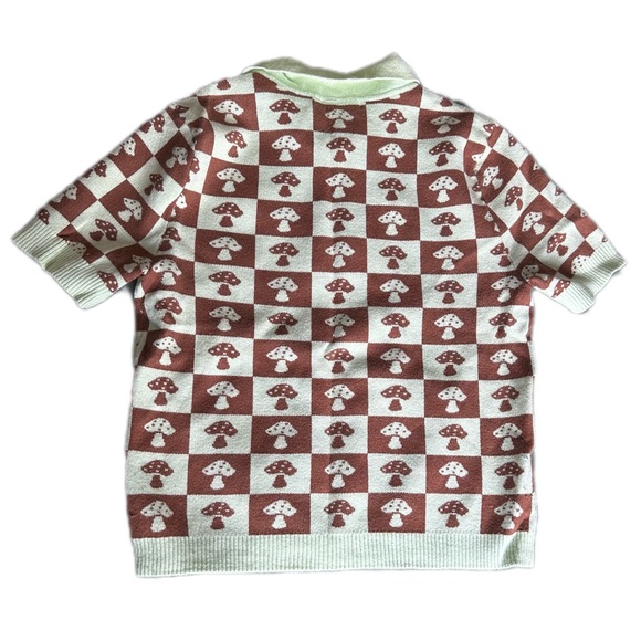 Forever 21 collared green and brown checkered mushroom crop sweater - Picture 2 of 3